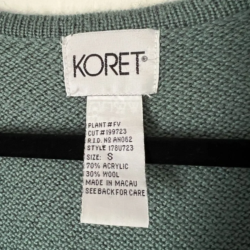 VTG Koret Teal Knit Sweater Vest Embroidered Wool Blend‎ Cottagecore Boho Size S